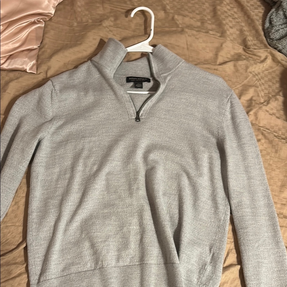 Banana Republic Gray Zip Up Sweater with Stand-Up Collar